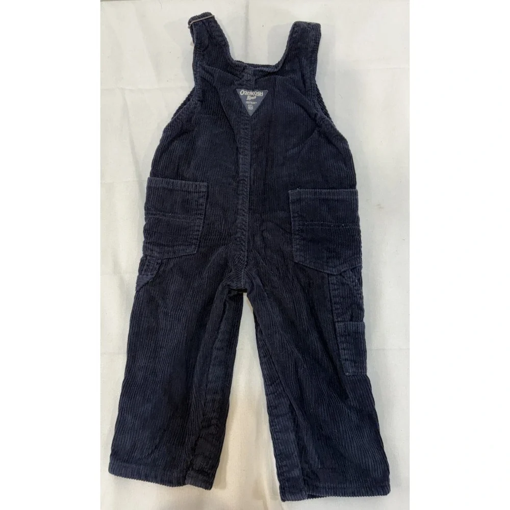 Osh Kosh B'Gosh Dark Navy Blue Corduroy Overalls Size 12M Vestbak Snaps